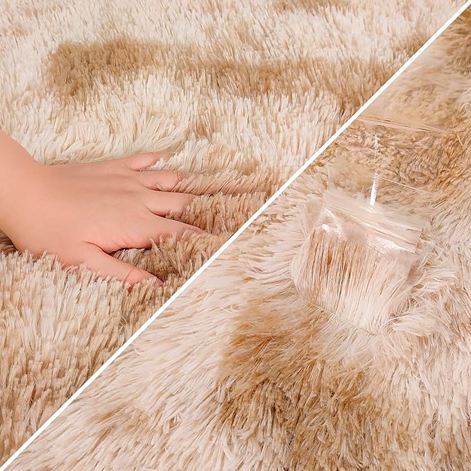Super Soft Fluffy Living Room Area Rugs 3x10 ft Tie-Dyed Beige Shaggy Furry Carpet Washable Non-Slip Floor Rug Bedroom Bedside Nursery Rug Fuzzy Girls Boy Reduce Noise Dorm Home Decor