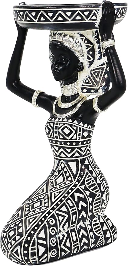 African Lady Figurine Candle Holder with African Tribal Totem for Wedding,Church,Holiday Decor-African Decorative Women Statues, Candlestick Holder for Home and Table Decor(753-B)