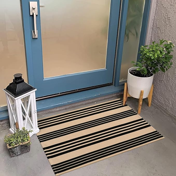 OJIA Fall Front Door Mat Outdoor 24''x35'' Washable Front Door Rug Entry Rug Indoor Outdoor Rugs Halloween Doormat Cotton Woven Striped Small Area Rugs for Porch/Bathroom/Farmhouse/Home Entrance