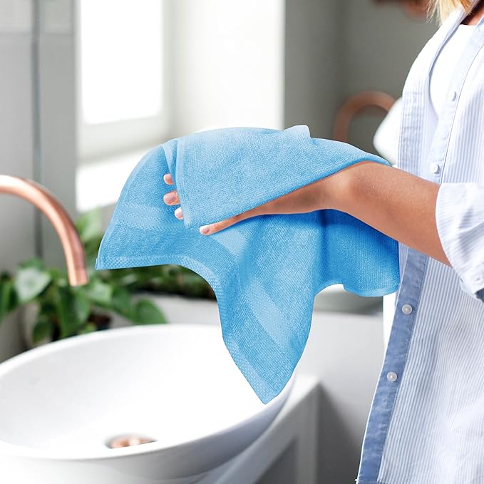 GLAMBURG Ultra Soft 6-Piece Hand Towel Set 16x28-100% Ringspun Cotton - Durable & Highly Absorbent Hand Towels - Ideal for use in Bathroom, Kitchen, Gym, Spa & General Cleaning - Sky Blue