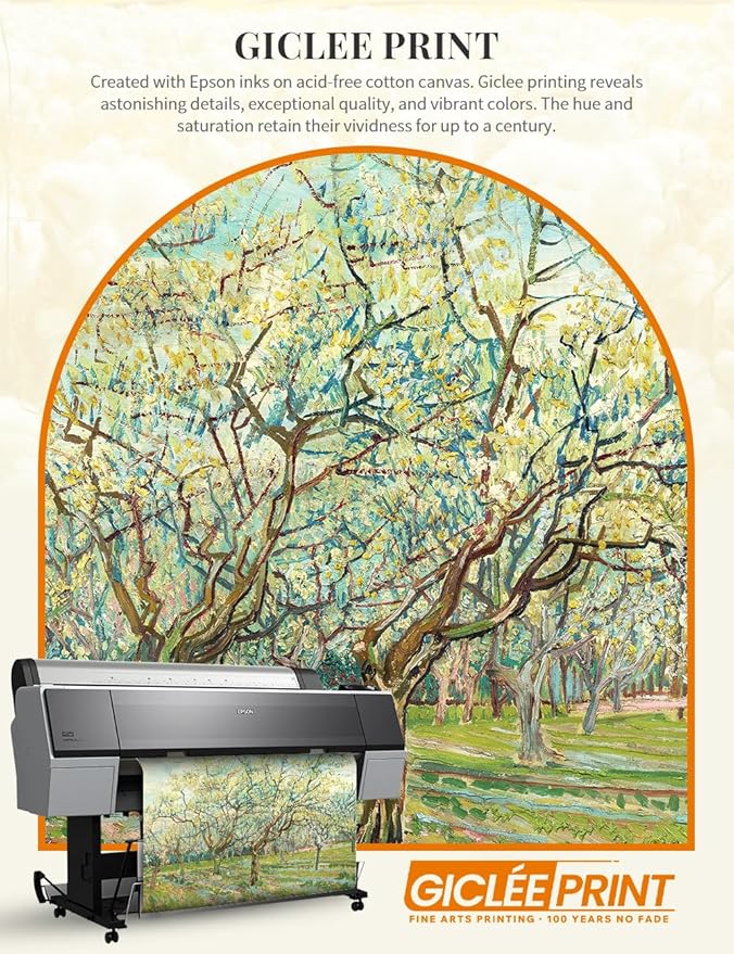 DECORARTS - Vincent van Gogh's The White Orchard. Museum-Quality Giclee Print on Cotton Canvas, Gold Solid Wood Frame, Framed Size: 34.75x28.75 in, Made in USA