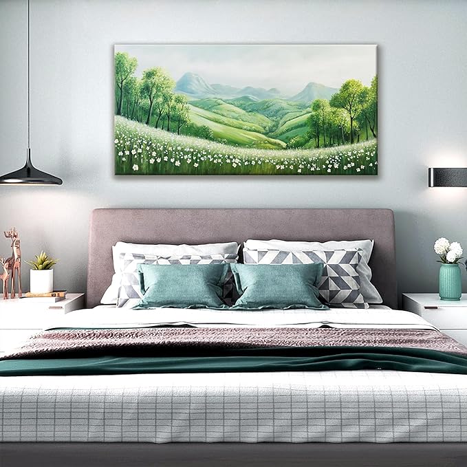 Tsomzxng Canvas Wall Art Decor Home Paintings Decor Green Wall Art Prints Modern Mountain Wilderness Landscape Decorations For Living Room Bedroom Kitchen Office Decor 24"×48"