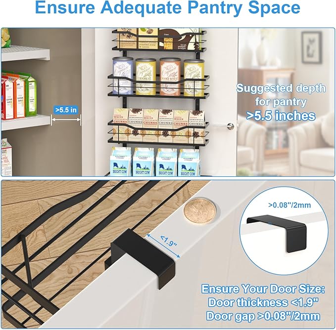9-Tier Over The Door Pantry Organizer, Metal Pantry Organizers and Storage with Adjustable Basket, Spice Rack Seasoning Shelves, Over the Door Organizer for Pantry Kitchen Laundry Bathroom