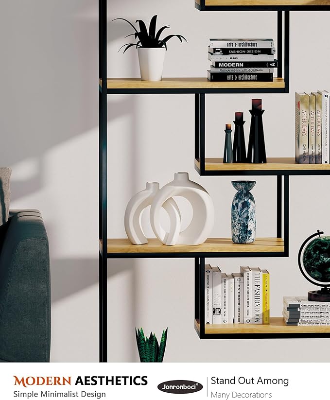 7.2″Hx8.9″H Donut Shape Decorative Vase Set of 2, Ceramic, Modern Minimalism Styles, Flowers or Plant Table Vases for Home Decor Living Room Shelf Entry Console Mantle Dining Centerpiece (Matte White)