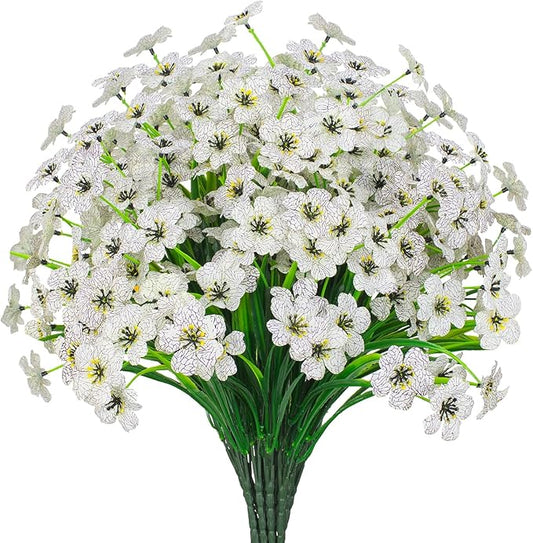 21 Bundles Outdoor Artificial Flowers UV Resistant Fake Silk Flowers No Fade Faux Plastic Plants Garden Porch Window Box Decoration(White)