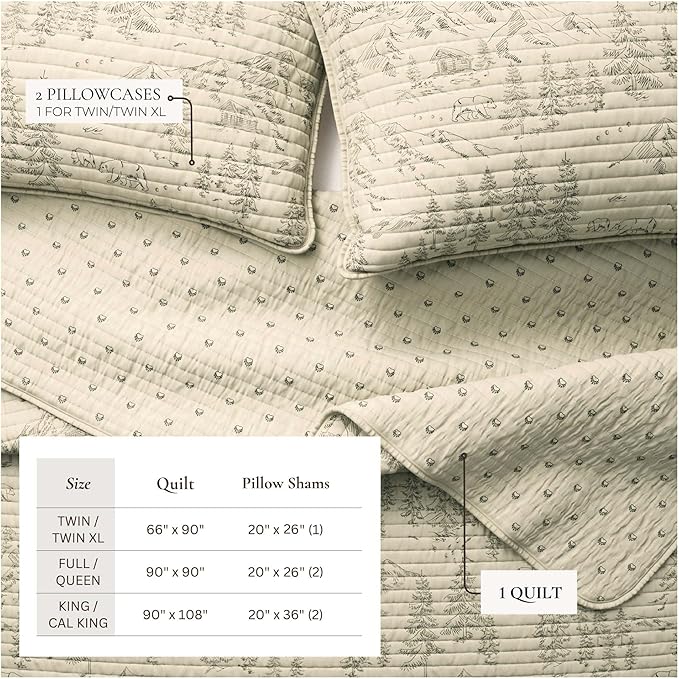 Great Bay Home King Reversible Rustic Lodge Bear Bedspread Quilt with Shams - All Season Cabin Coverlet Bedding Set (Includes 1 Quilt, 2 Pillow Shams)