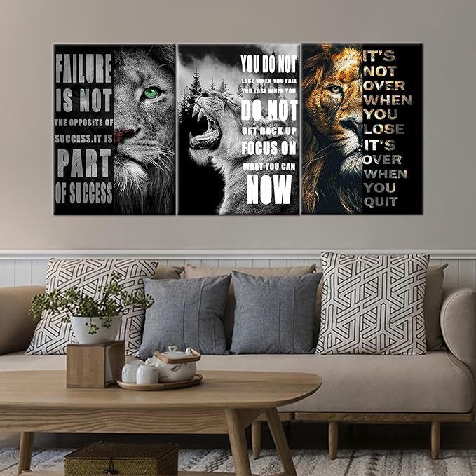Inspirational Wall Art for Motivational Office Quotes Theme Wall Decor for Animal Leopard Canvas Prints Framed Wall Art for Bathrooms Motivational Modern Home Decor Framed and Stretched [60''Wx 28''H]