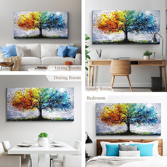 crmotu Tree of Life Large Wall Art for Living Room, Colorful Tree Abstract Art Prints Watercolor Canvas Painting, Modern Landscape Aesthetic Pictures Wall Decor for Bedroom Bathroom Office 24"X48"