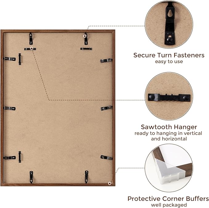 Fun Memories Walnut Solid Oak Wood Frame - 16x22 with Real Glass, Matted to 14x18, Wall Mountable (1 Pack)