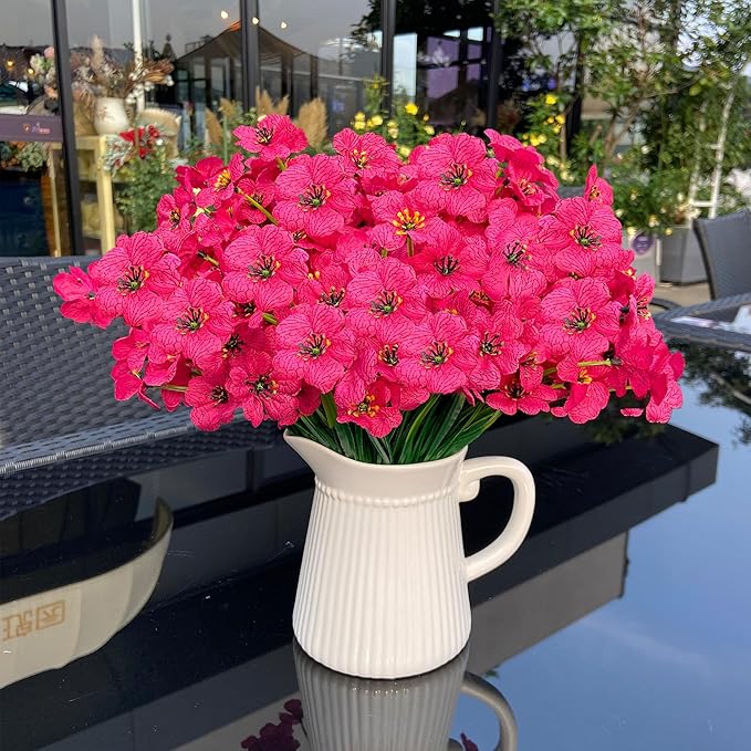 20 Bundles Artificial Flowers for Outdoors, UV Resistant Fake Flowers with Plastic Plants , Faux Silk Flowers for Planter outdoors, fake realistic flowers for Window Box Front Porch Patio Decor-Rosy