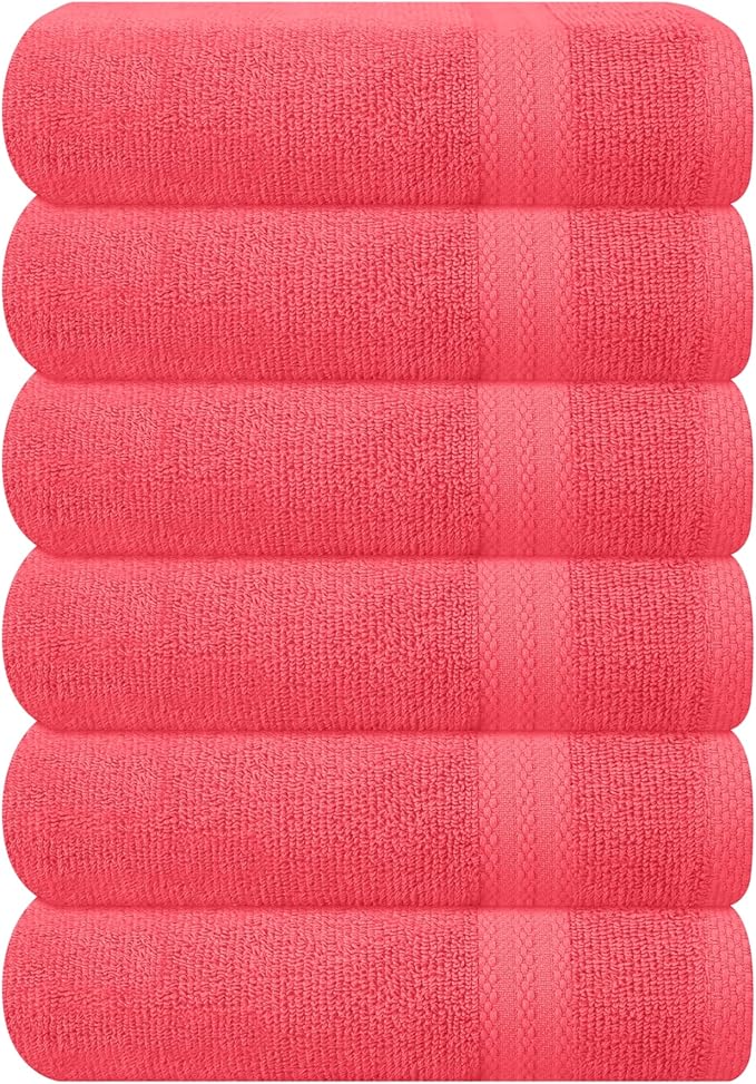 GLAMBURG Ultra Soft 6-Piece Hand Towel Set 16x28-100% Ringspun Cotton - Durable & Highly Absorbent Hand Towels - Ideal for use in Bathroom, Kitchen, Gym, Spa & General Cleaning - Coral Orange