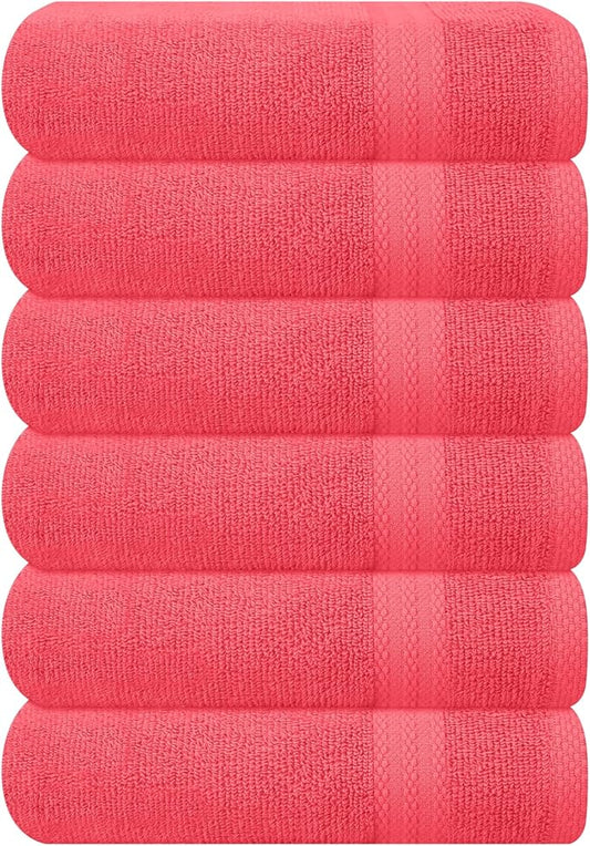 GLAMBURG Ultra Soft 6-Piece Hand Towel Set 16x28-100% Ringspun Cotton - Durable & Highly Absorbent Hand Towels - Ideal for use in Bathroom, Kitchen, Gym, Spa & General Cleaning - Coral Orange