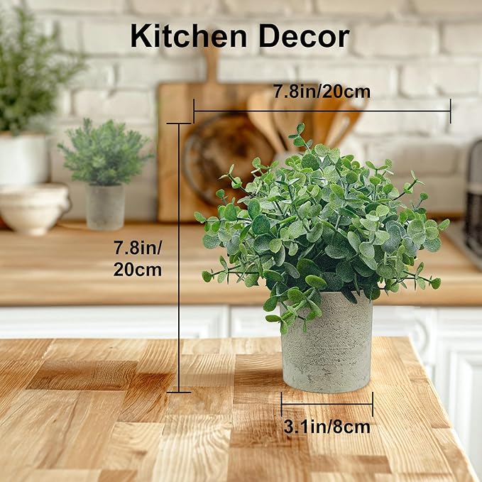 USLAI 3-Pack Mini Fake Plants, Artificial Potted Eucalyptus Faux Plants Topiaries for Home Office Shelf Desk Farmhouse Room Coffee Table Decor