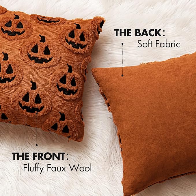 MIULEE Fall Halloween Throw Pillow Covers 20x20 Decorative Pumpkin Pattern Pillowcases Soft Plush Faux Wool Cushions for Home Patio Sofa Couch,Rust