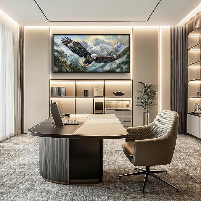 Flintis Large Bald Eagle Wall Art Eagle Mountains Pictures Wall Decor Abstract Animal Canvas Painting Print Artwork Decoration Framed for Living Room Bathroom Master Bedroom Office 60L x 30W