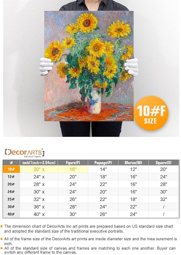 DECORARTS - Monet Sunflowers, Claude Monet Art Reproduction. Giclee Canvas Prints Wall Art for Home Decor 20x16