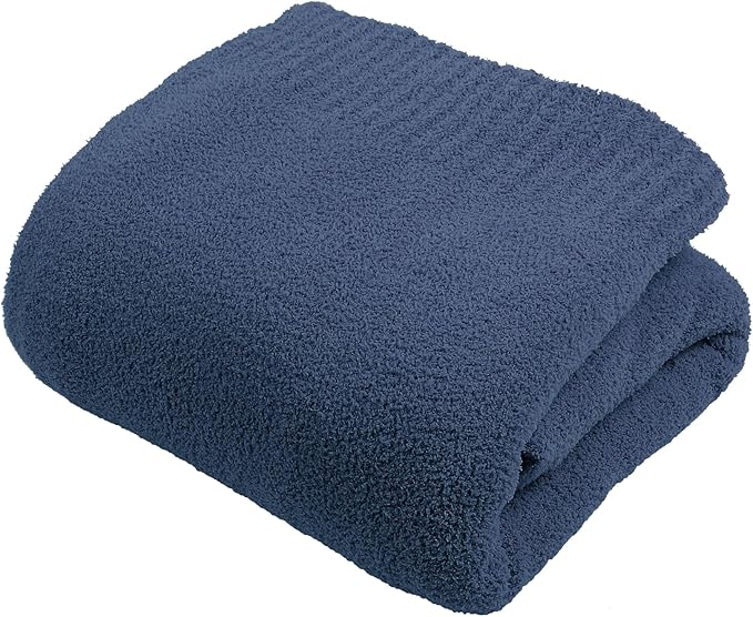 JOOJA Knit Cozy Bed Blanket Plush Fuzzy Soft Blanket Queen Size Luxury Bed Blanket 90x90 Inches Navy Blue
