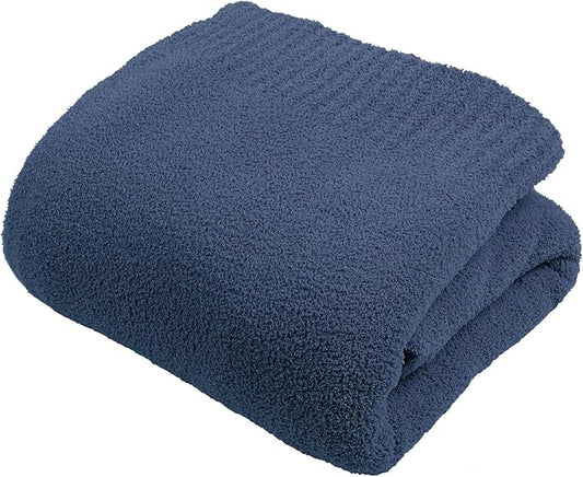 JOOJA Knit Cozy Bed Blanket Plush Fuzzy Soft Blanket Queen Size Luxury Bed Blanket 90x90 Inches Navy Blue
