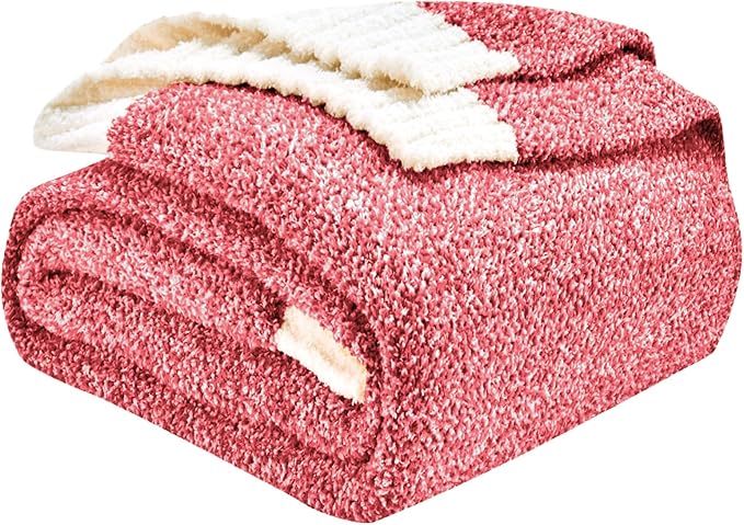 CozeCube Melange Blanket, Ultra Soft Christmas Red and White Throw Blanket, Warm Cozy Knit Fuzzy Plush Reversible Throw for Couch Bed Sofa, 50"x60"