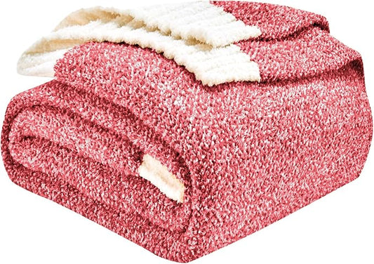 CozeCube Melange Blanket, Ultra Soft Christmas Red and White Throw Blanket, Warm Cozy Knit Fuzzy Plush Reversible Throw for Couch Bed Sofa, 50"x60"