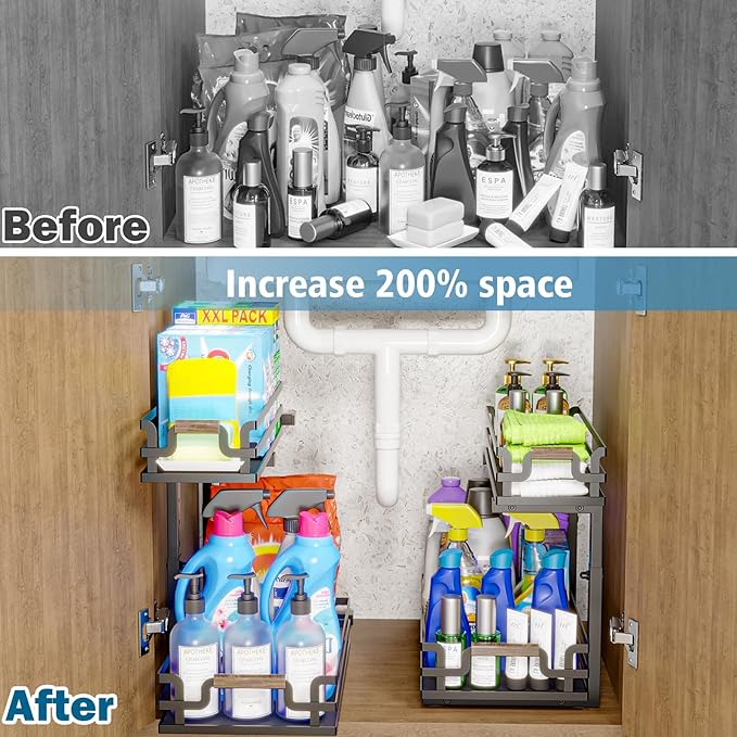 Under Sink Organizer, 2 Tier Slide Out Storage for Bathroom Kitchen (2 Pack)