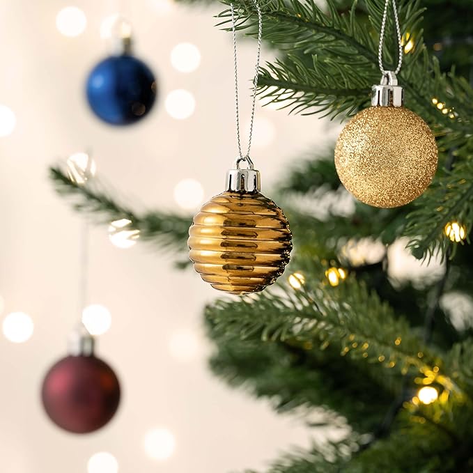 Valery Madelyn 1.57 Inches Small Christmas Tree Decorations Ornament Set for 4th of July Fall Halloween, 24ct Bronze Copper Purple Shatterproof Hanging Ball Ornaments Holiday Party Decor