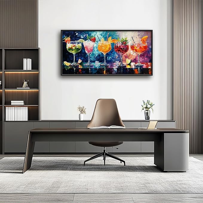 Olivine Large Wall Art, Cocktail Pictures Wall Decor, Colorful Cocktail Paintings, Liquor Canvas Prints, Framed Artwork for Bar Bathroom Bedroom Living Room Office Home Decoration 60"x30"
