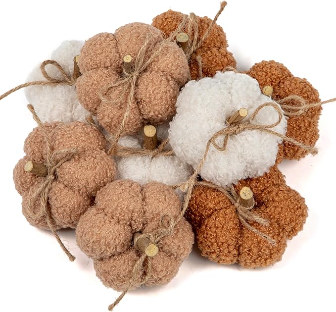 Fall Pumpkin Decorations for Home, 9 Pcs Artificial Mini Fabric Pumpkins Autumn Decor, Fake Pumpkins for Decorating, Fall Wedding Table Centerpiece Mantel Decor, Thanksgiving Halloween Decor Indoor