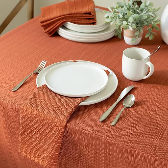 Benson Mills Cameron Textured Fabric Table Cloth, for Everyday Home Dining, Parties, Fall, Harvest, and Thanksgiving Tablecloth (60" x 120" Rectangular, Bison/Rust/Burnt Orange)