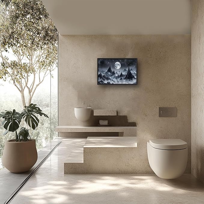 Olivine Mountain Large Wall Art, Moon Pictures Wall Decor, Nature Landscape Paintings, Night Mountains Canvas Prints, Framed Artwork for Dining Room Bedroom Living Room Office Bathroom Home 36"x24"