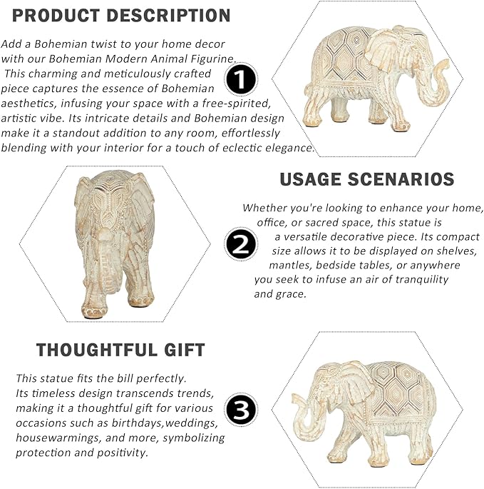 Bohemian-Style Elephant Statue Modern Art Sculpture - Feng Shui Home Decor Ornament for Bedroom, Office, Living Room, Desk & Cabinet Display, 4.72 Inch Indoor Decorative Figurine