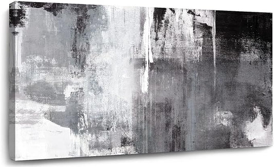 Kureful Black Abstract Wall Art Decor Grunge Room Decor Art Grey Canvas Wall Decoration 20" x 40" Painting Black And White Artwork for Bedroom Home Office Dining Room Decoration