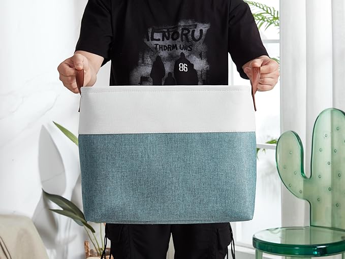 DECOMOMO Fabric Storage Basket Large Closet Storage Bins for Toys Nursery & Laundry Storage (Green & White, XXL - 3 Pack)