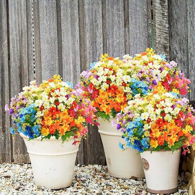 Uieke 12PCS Artificial Fake Flowers, Daisy Mums Fall Flowers Outdoor UV Resistant No Fade Greenery Shrubs Plants Indoor Outside Hanging Planter Home Wedding Office Garden Porch Décor (Assorted)