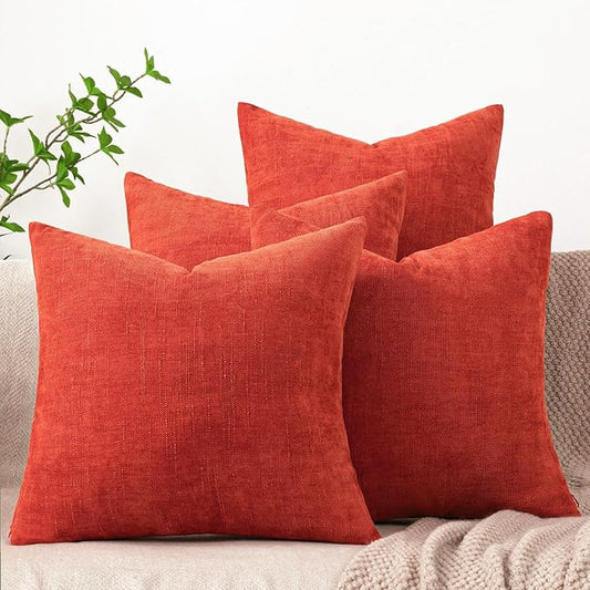 Set of 4 Soft Textured Decorative Throw Pillow Covers 22x22 Inch Cozy Farmhouse Cushion Cover Square Accent Pillow Cases for Bed Couch Sofa Living Room, Red