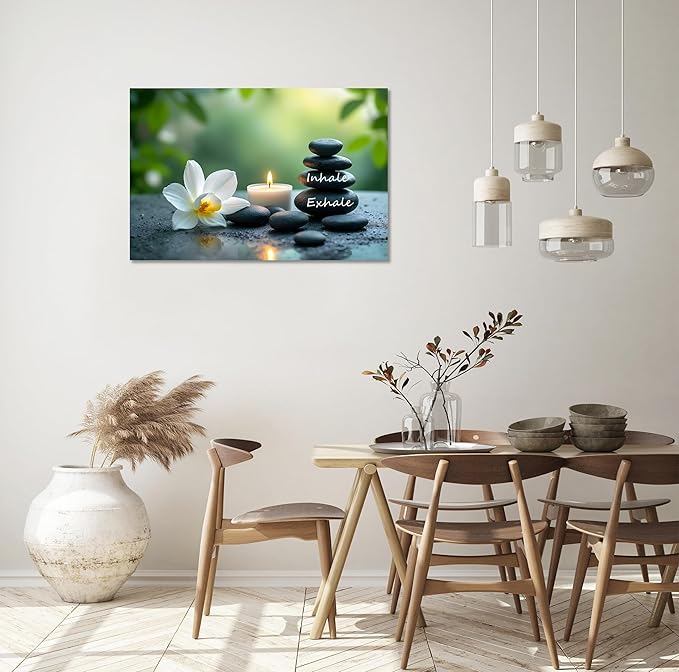 YIOZHAOFH Louts Wall Art Yoga Room Painting Zen Office Decor Women Spa Picture Calming Relax Canvas Prints Inhale Exhale Artwork Framed for Living Room Ready to Hang (24L x 36W)