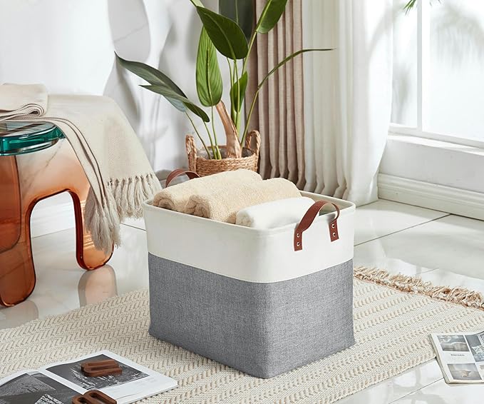 DECOMOMO Fabric Storage Basket Large Closet Storage Bins for Toys Nursery & Laundry Storage (Slate Grey & White, XXL - 3 Pack)