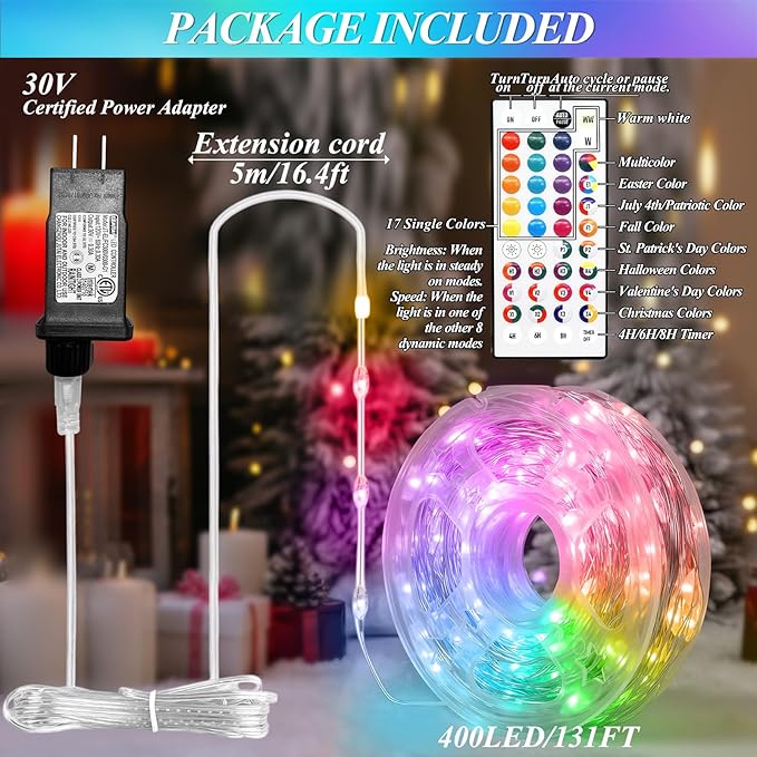 400 LED Christmas Fairy Lights Color Changing, 131 FT 35 Colors String Lights with Remote Silver Wire, Waterproof Fairy Light Plug in for Halloween Xmas Party Bedroom Wedding Indoor Decor