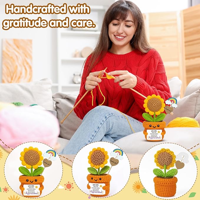 Crochet Sunflower Affirmation Doll – You are Amazing Inspirational Appreciated – Thank You Gift for Teacher, Mentor, Coworker, Recognition Decor for Retirement, Farewell, Christmas, Thanksgiving