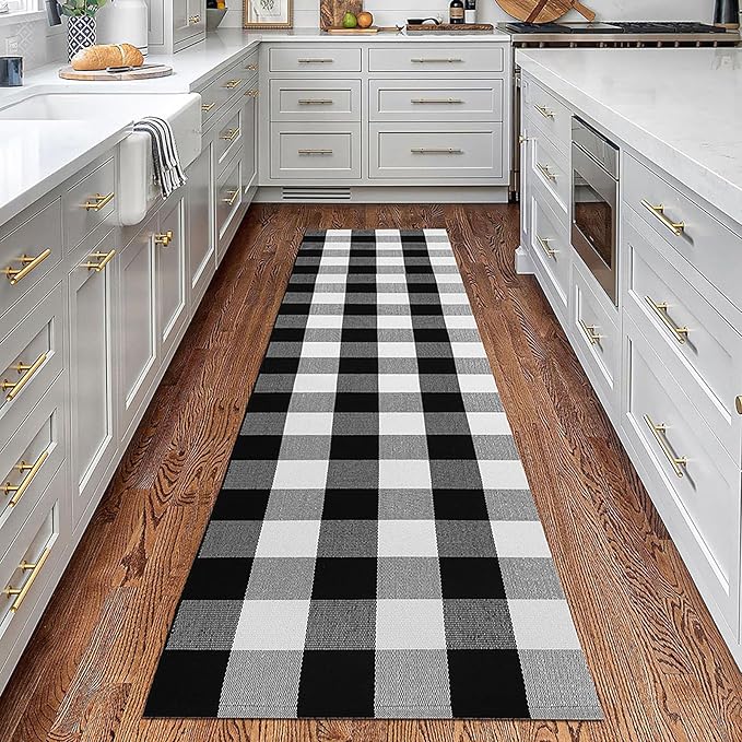 KOZYFLY Buffalo Plaid Rug 2x8 Ft Black and White Runners for Hallways Washable Checkered Rug Cotton Kitchen Runner Carpet Runner Rugs for Entryway Bedroom Living Room Farmhouse Runner Rug
