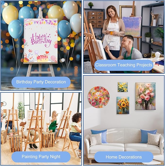 ESRICH 12 Pack Stretched Canvas for Painting, 4x4, 5x7, 8x10, 10x12, 12x16(2 of Each) Canvas and Round Canvas with 8x8, 12x12(1 of Each), Blank Canvases Primed Paint Canvas for Beginners, Artists.