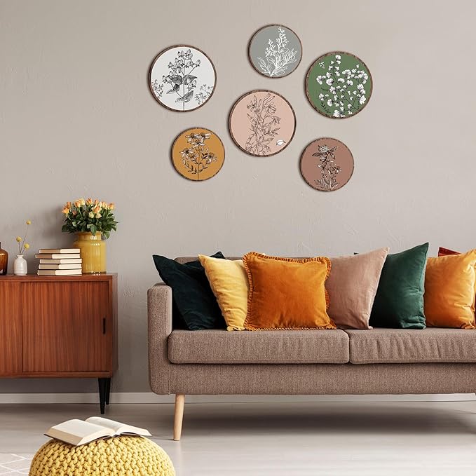 Barydat 6 Pieces Boho Plant Wall Art Decor Wooden Boho Farmhouse Rustic Bohemian Wall Hanging for Bedroom Living Room Office (Retro,8 Inch, 10 Inch)