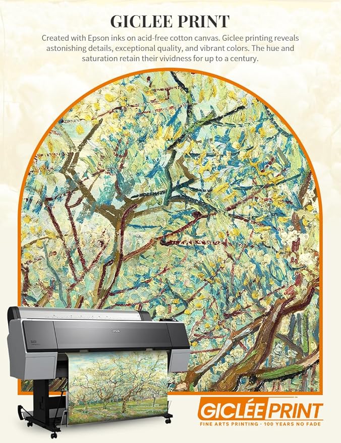 DECORARTS - The White Orchard by Vincent Van Gogh, Large Giclee Canvas Print with Solid Wood Frame, Oversized Wall Art Decor