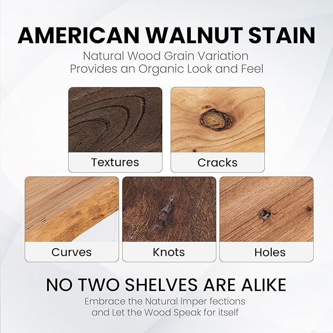 Fun Memories Floating Shelves Set of 2, Solid Elm Wood Wall Shelves 32 Inch - Invisible Bracket Mount, Deep Floating Shelf for Living Room Kitchen, Walnut