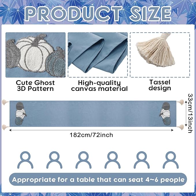 Breling Thanksgiving Pumpkin Table Runner Jacquard Fall Pumpkin Thanksgiving Dinner Table Runner Autumn Harvest Decoration for Kitchen Dining Home Dinner Party 13x72 Inch (Blue)