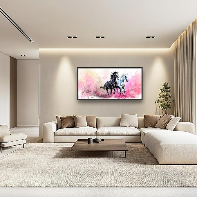 Flintis Large Horse Wall Art Black and White Horses Pictures Wall Decor Abstract Animal Canvas Painting Print Artworks Decorations Framed for Living Room Bathroom Master Bedroom Office 60L x 30W