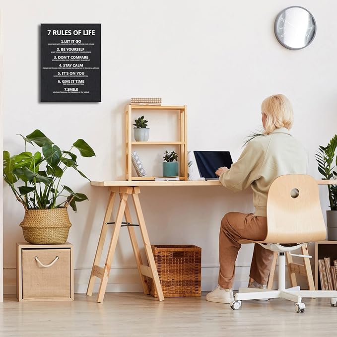 7 Rules of Life Wall Art Motivational Inspirational Poster Printed on Canvas Wall Decor for Living Room or Office Canvas Prints For Bedroom or Home Art Decoration Positive Wall Art for Office Ready to