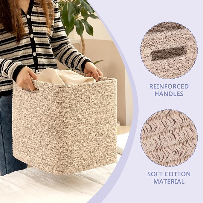 OIAHOMY Storage Cubes, 13 Inch Cube Storage Organizer, Collapsible Storage Bins, Baskets for Organizing, Storage Bins for Shelves-Brown, 3-PACK