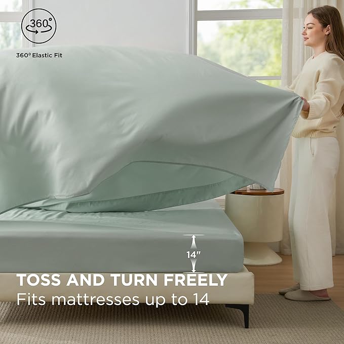 Bedsure King Size Comforter Set - 7 Pieces Olive Green King Bedding Set for All Seasons, Boho Contrasting Design Bed in a Bag with Comforter, Sheets, Pillowcases & Shams