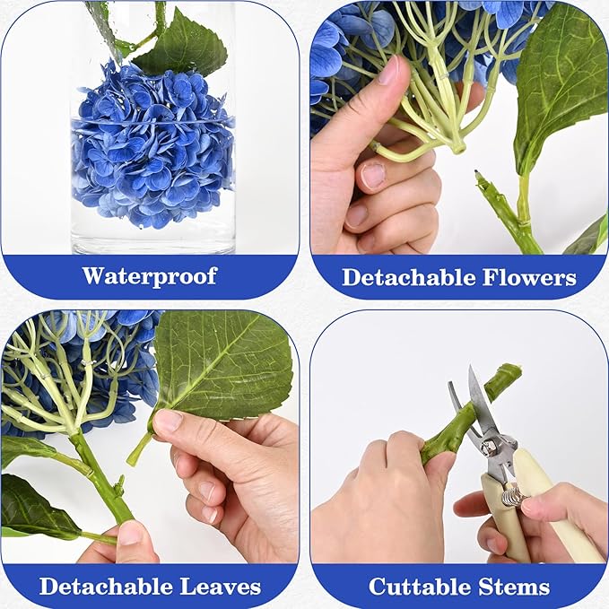 Artflower 4Pcs Real Touch Hydrangea Artificial Flowers, 22.5'' Dark Blue Full Latex Faux Hydrangea Flowers for Home Floral Arrangements Wedding Bouquets Kitchen Table Centerpiece Decorations